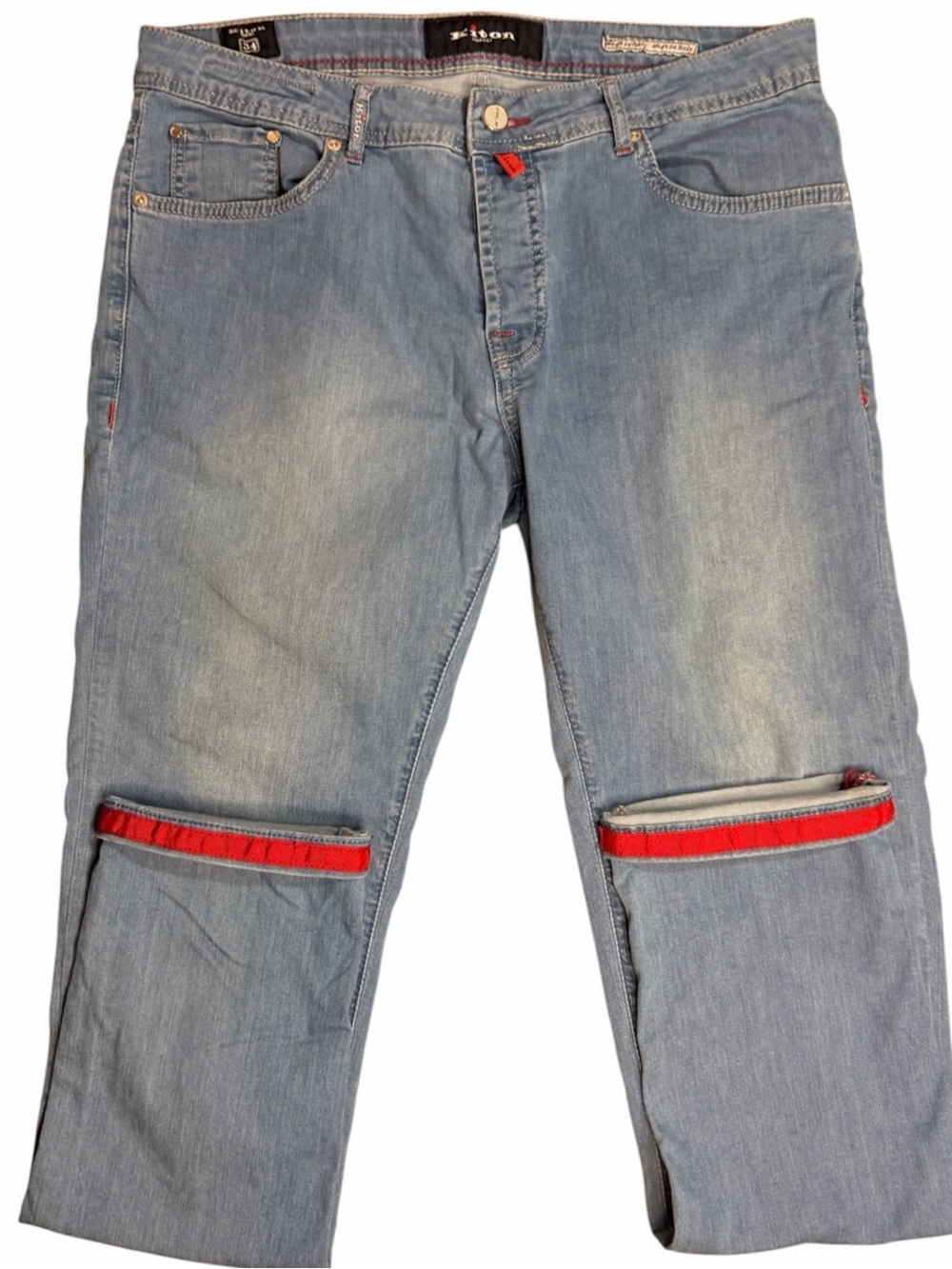 Kiton Light Blue Button Fly Straight Leg Jeans Sz 34” x 32”